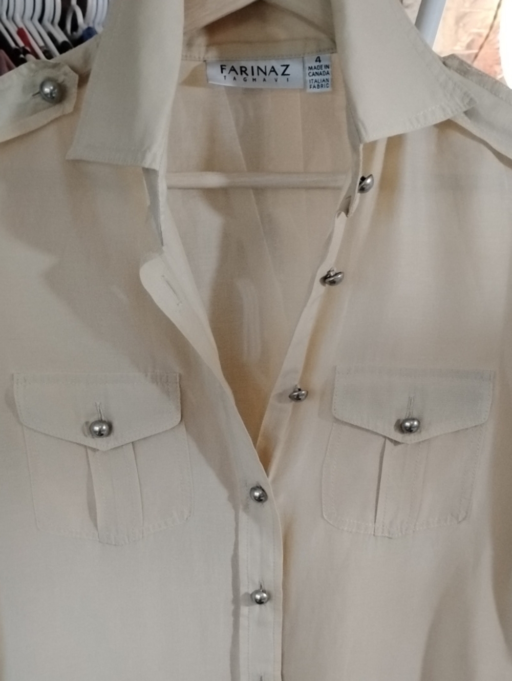 Farinaz Taghavi Italian Cotton Cream Button-Front Stylish Timeless Top - Picture 5 of 9